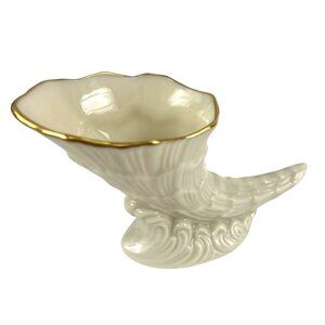 Vintage Lenox Porcelain Cornucopia Vase Trinket Toothpick Holder With 24K Gold T